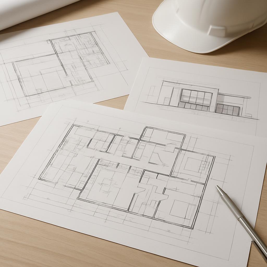 architectural papers on a desk